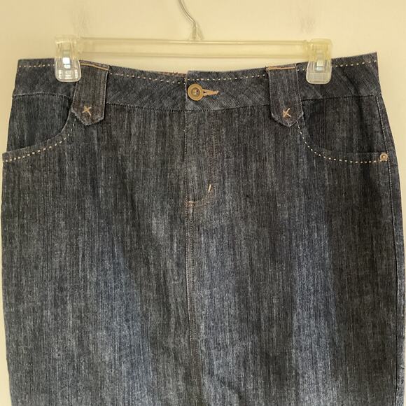 VTG Y2K Fashion Bug Denim Skirt Sz 18W Blue Pleated Knee Length Academia Preppy - Picture 3 of 8
